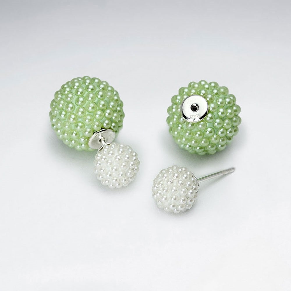 Black And White Synthetic Pearl Mise En Double Sided Stud Earring