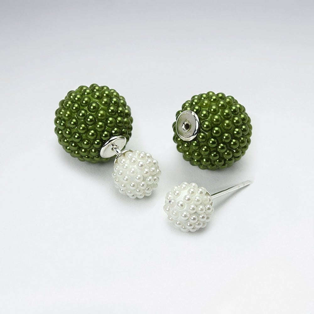 Black And White Synthetic Pearl Mise En Double Sided Stud Earring