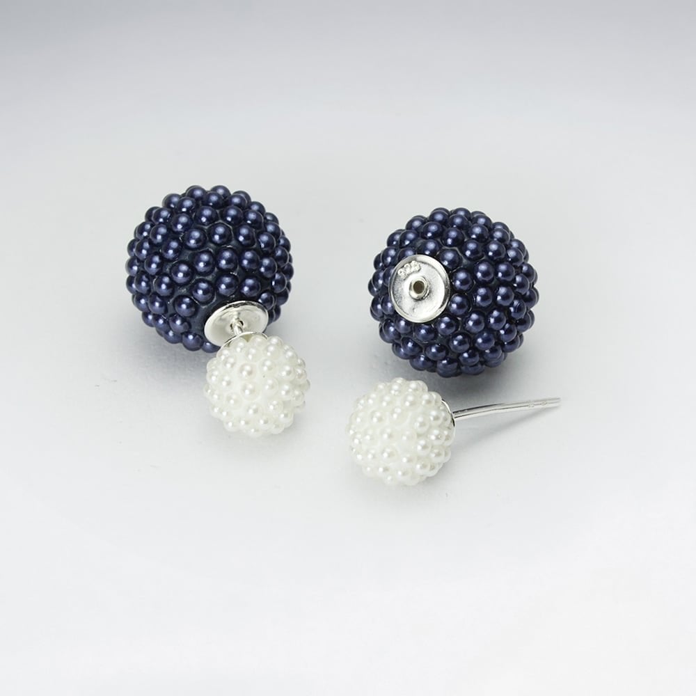 Black And White Synthetic Pearl Mise En Double Sided Stud Earring