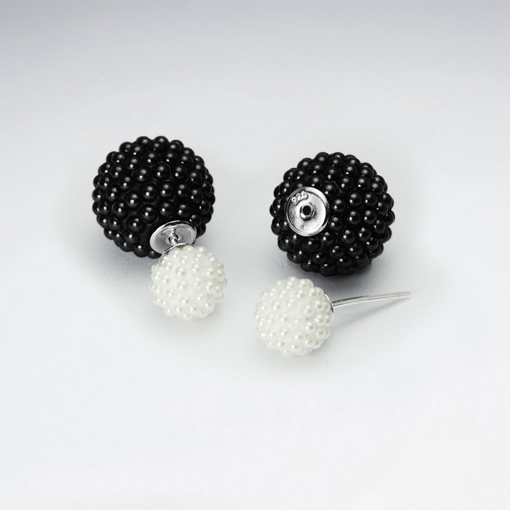 Black And White Synthetic Pearl Mise En Double Sided Stud Earring