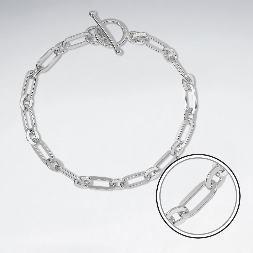 Sterling Silver Elongated Cable Chain Bracelet