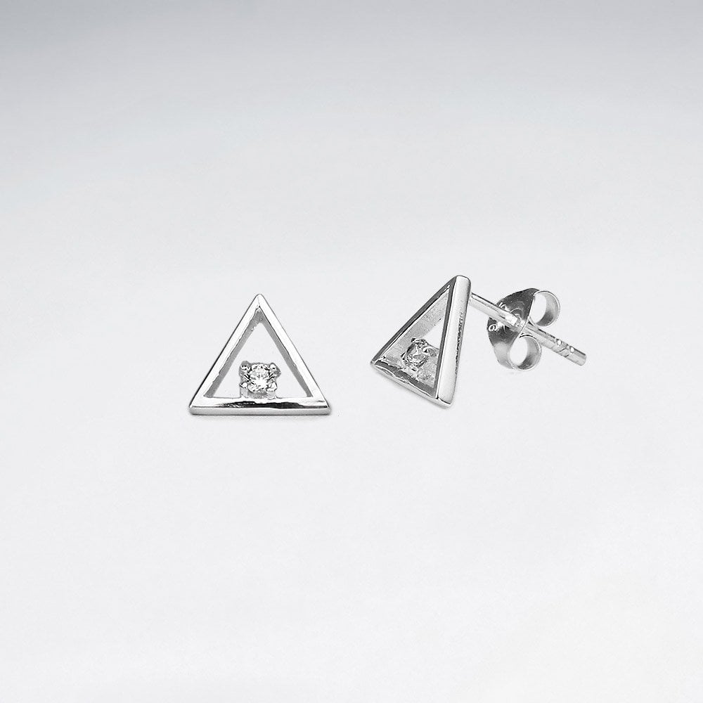 Sterling Silver and CZ Openwork Triangle Earrings
