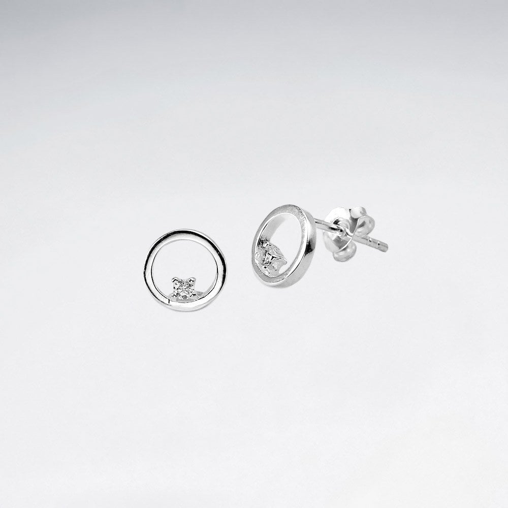 Sterling Silver and CZ Openwork Circle Earrings