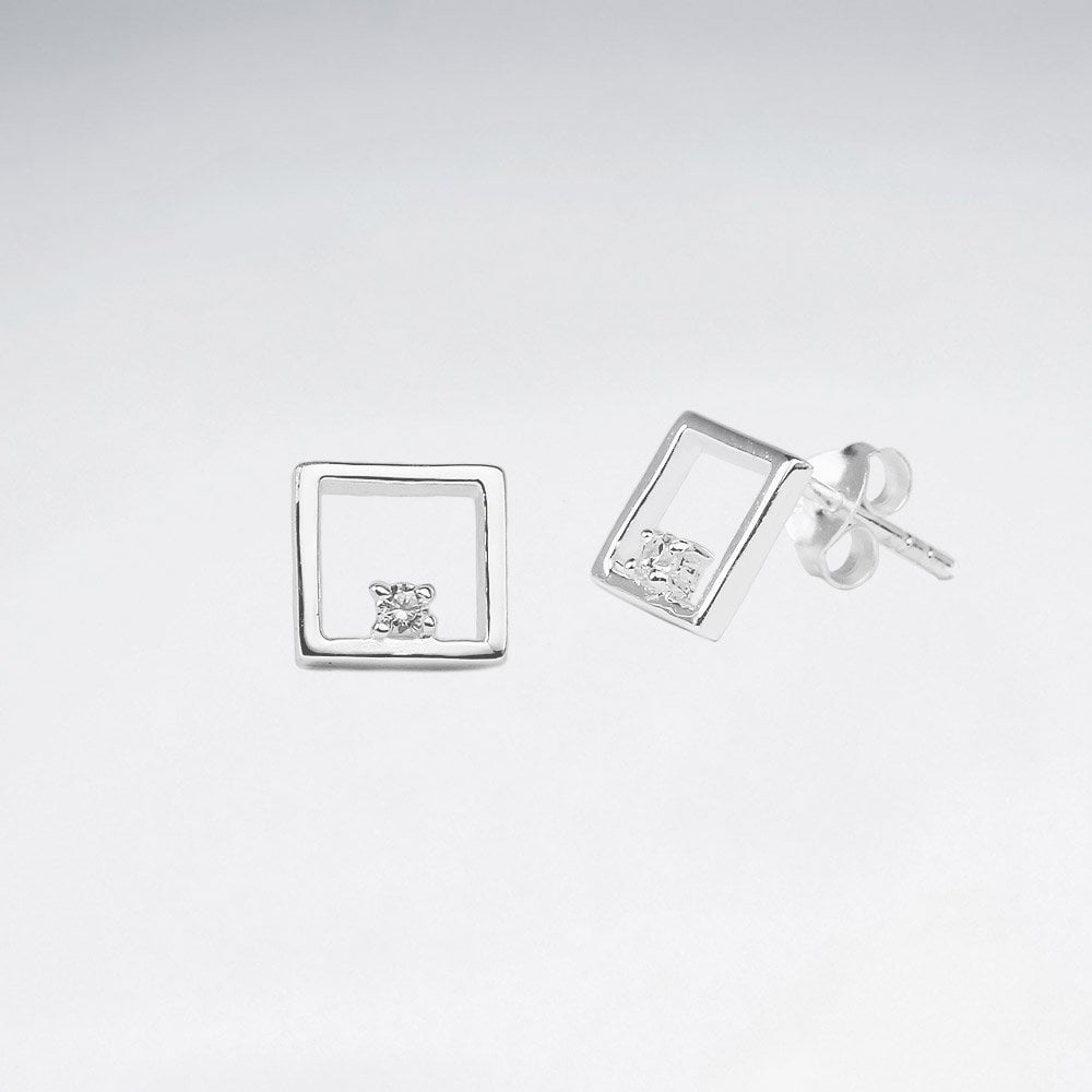 Sterling Silver and CZ Openwork Square Earrings