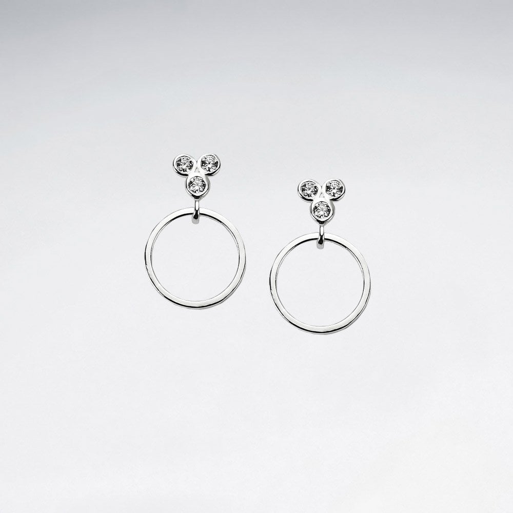 Sterling Silver and CZ Cluster Hoop Earrings