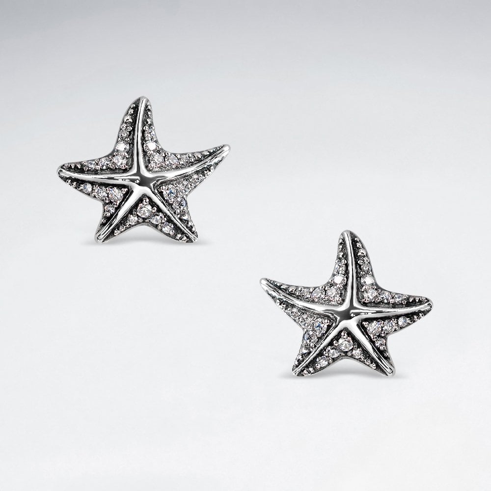 Sterling Silver and CZ Starfish Stud Earrings