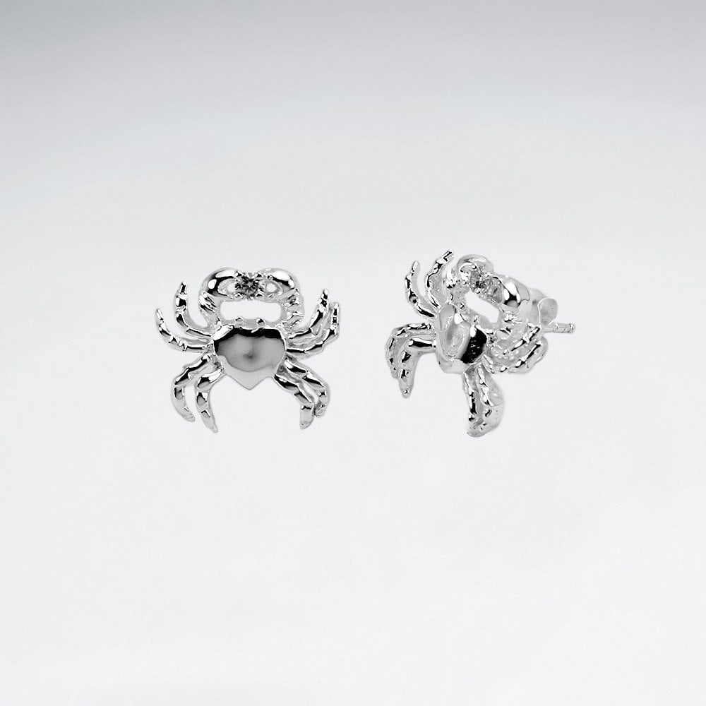 Sterling Silver and CZ Crab Stud Earrings