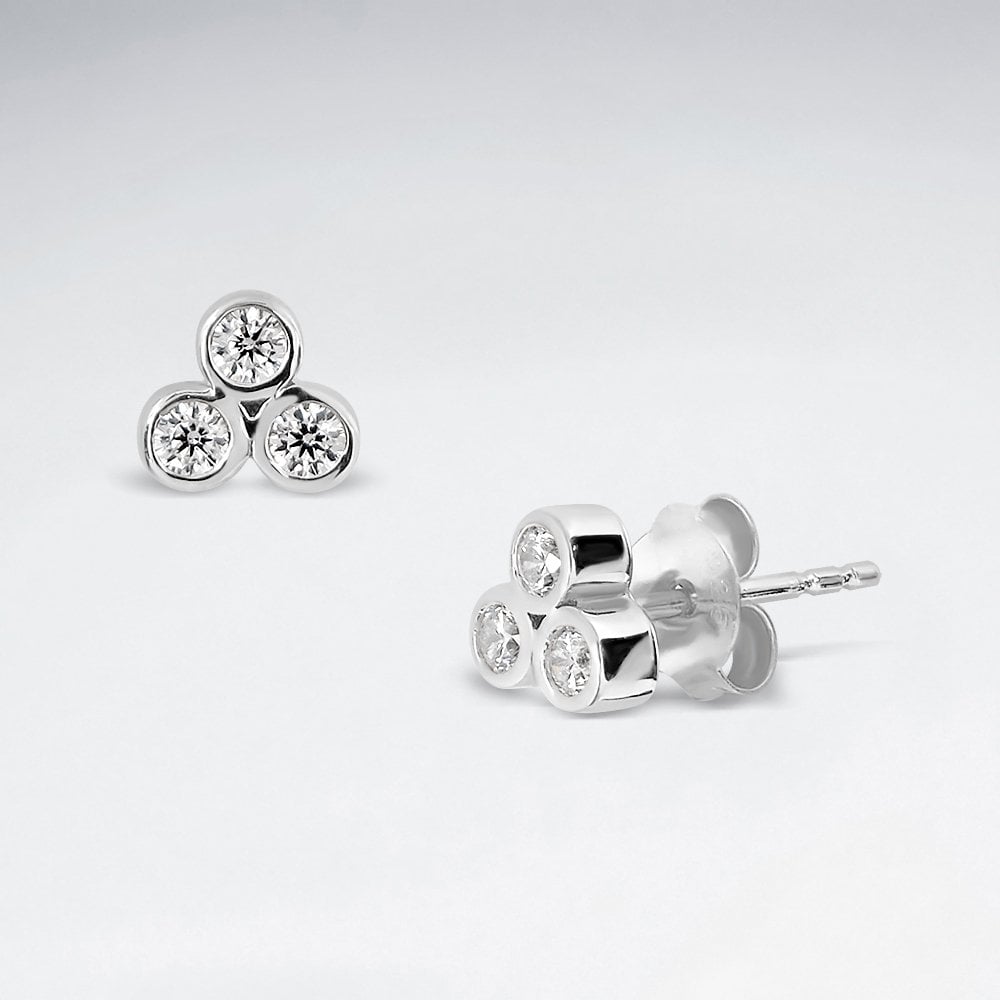 Sterling Silver and CZ Cluster Stud Earrings