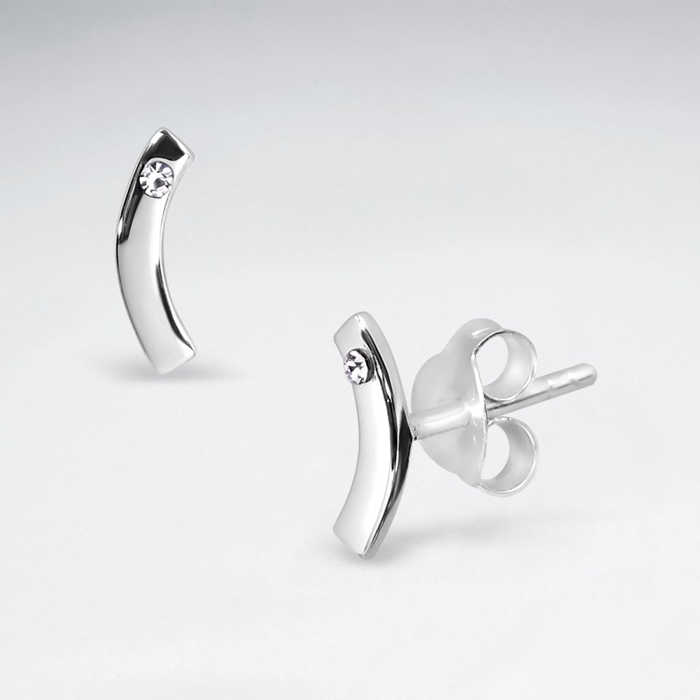 Sterling Silver and CZ Curvilinear Stud Earrings
