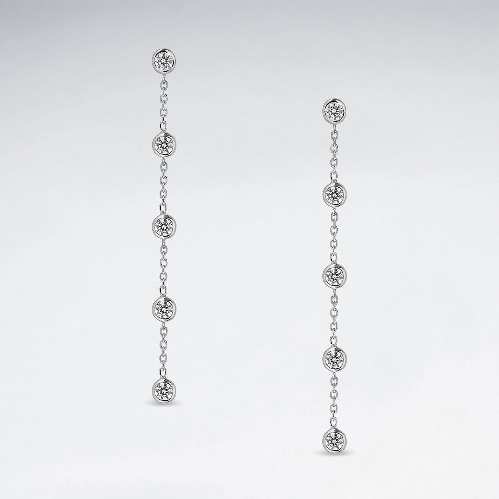Sterling Silver and CZ Dangle Chain Stud Earrings