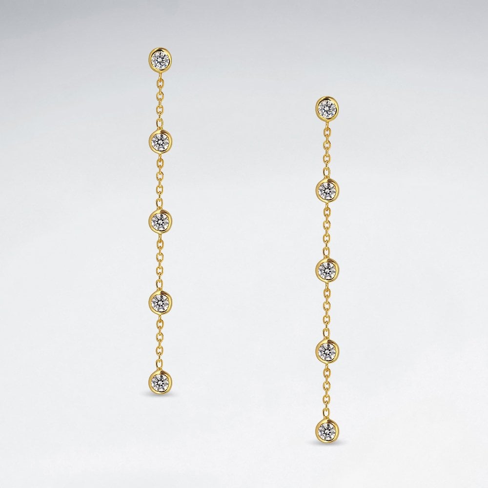 Sterling Silver and CZ Dangle Chain Stud Earrings