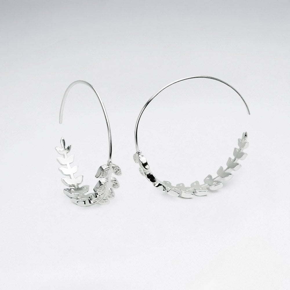 Sterling Silver and CZ Laurel Leaf Hoop Earrings