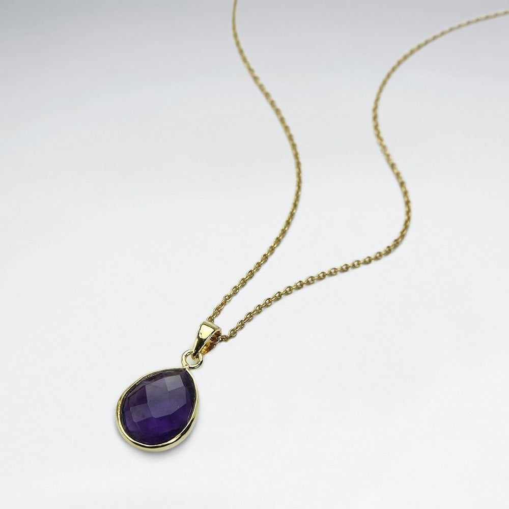 Sterling Silver Faceted Teardrop Gemstone Necklace