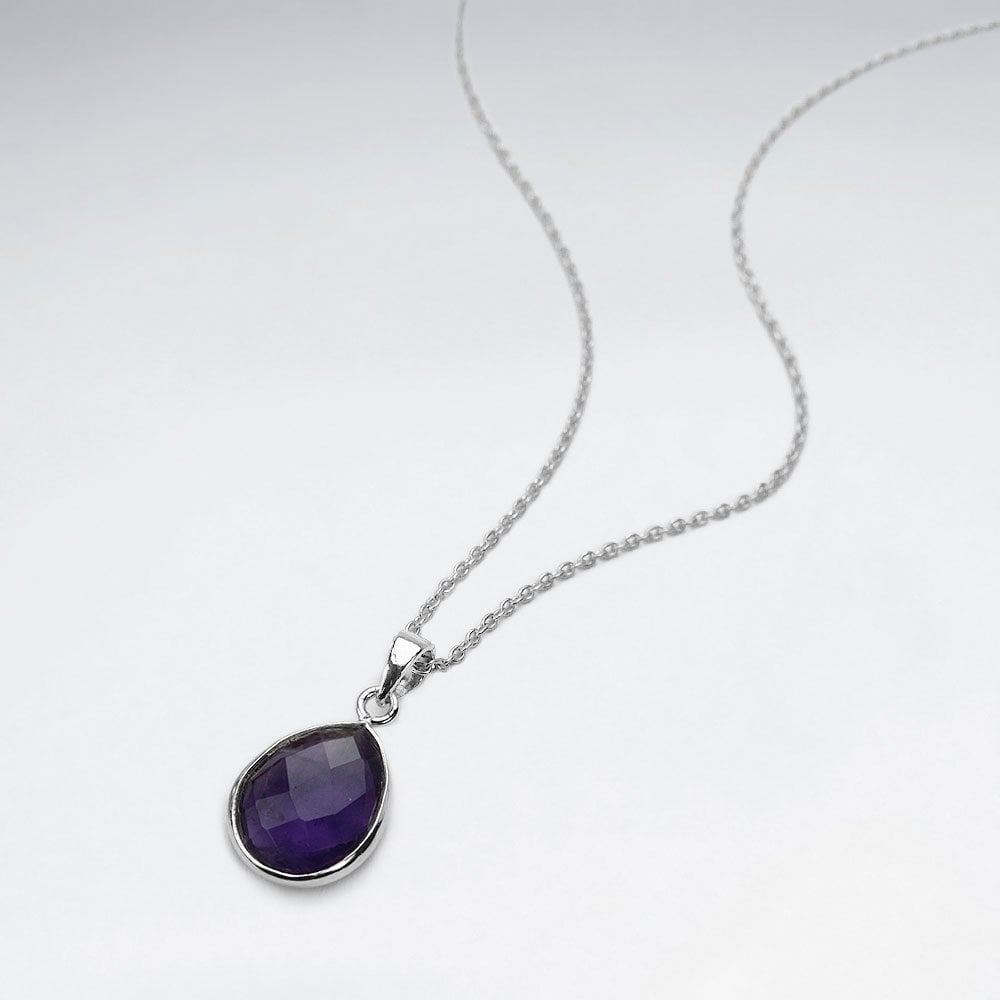 Sterling Silver Faceted Teardrop Gemstone Necklace