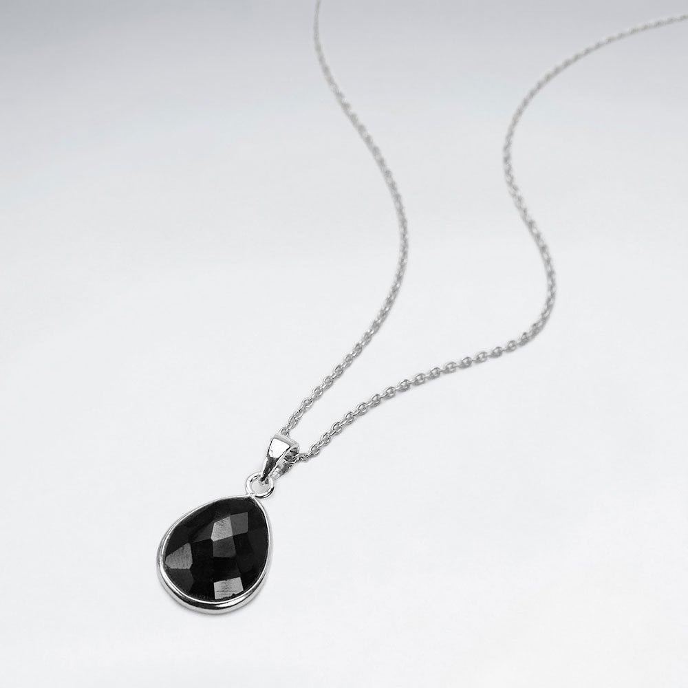 Sterling Silver Faceted Teardrop Gemstone Necklace
