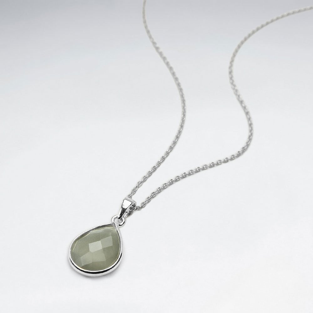 Sterling Silver Faceted Teardrop Gemstone Necklace