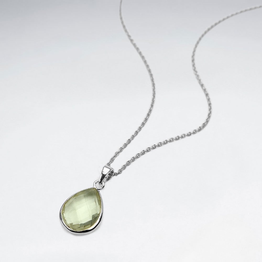Sterling Silver Faceted Teardrop Gemstone Necklace