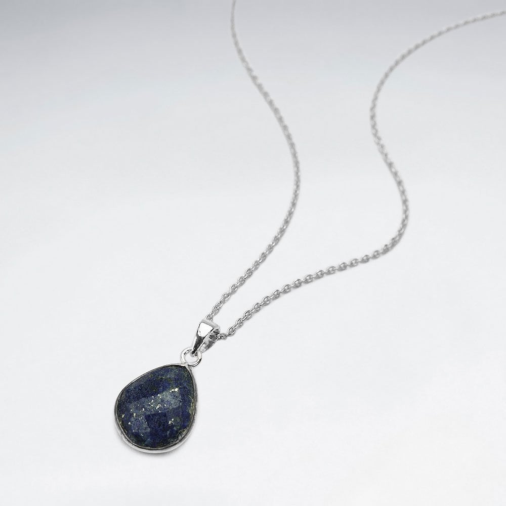 Sterling Silver Faceted Teardrop Gemstone Necklace