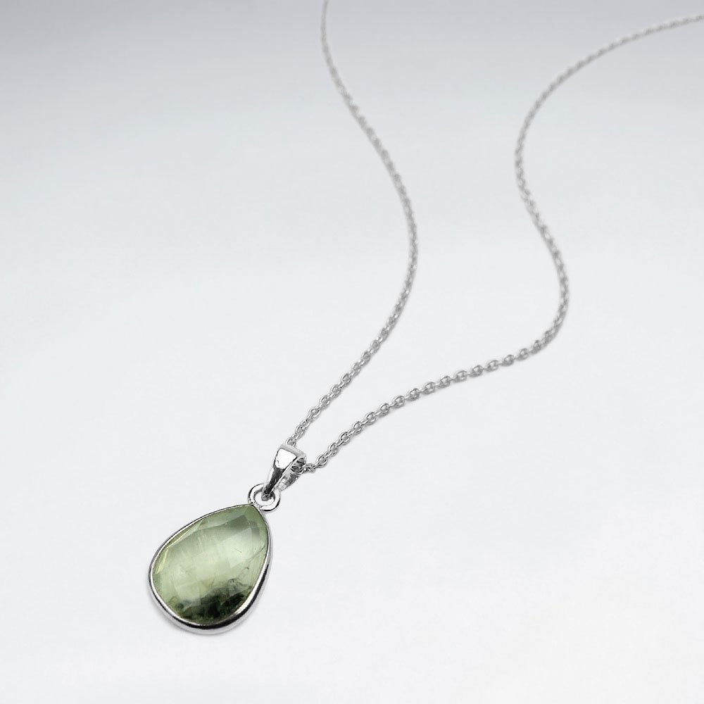 Sterling Silver Faceted Teardrop Gemstone Necklace