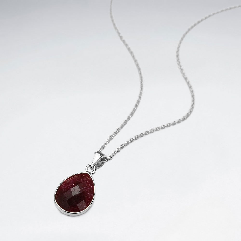 Sterling Silver Faceted Teardrop Gemstone Necklace