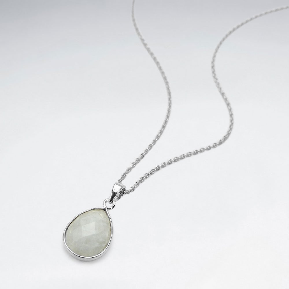 Sterling Silver Faceted Teardrop Gemstone Necklace