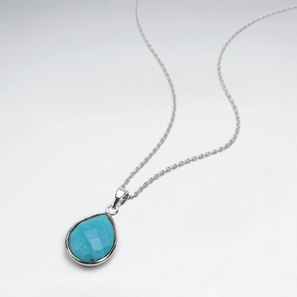 Sterling Silver Faceted Teardrop Gemstone Necklace
