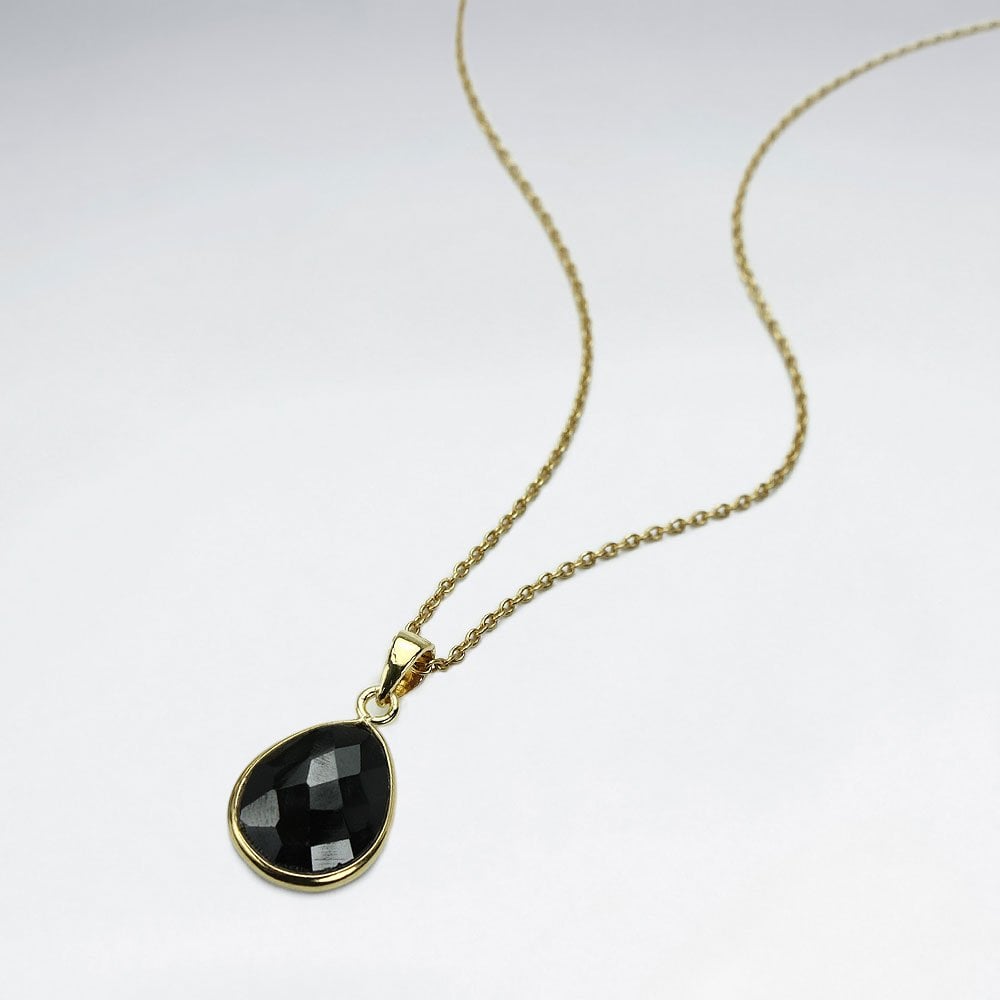 Sterling Silver Faceted Teardrop Gemstone Necklace