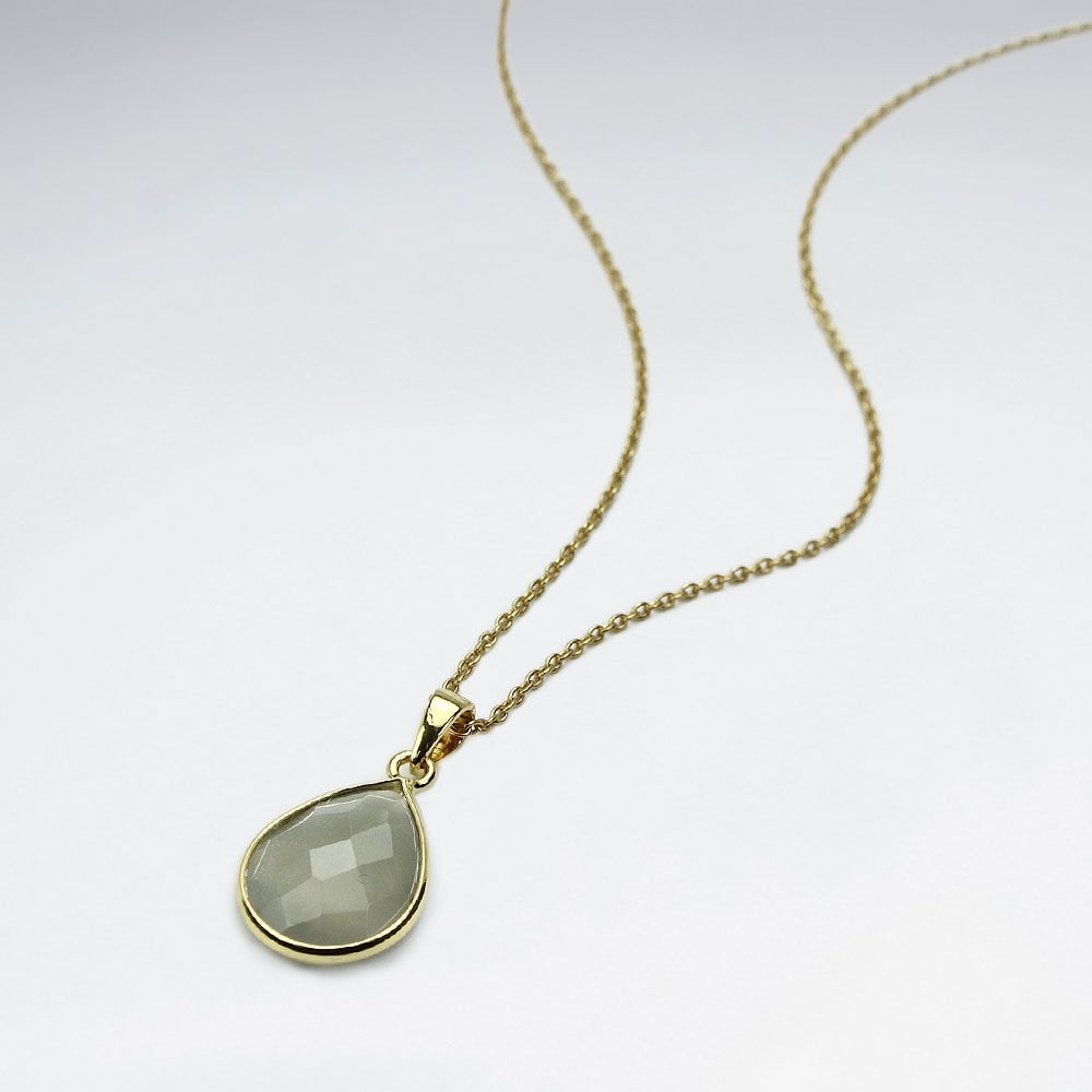 Sterling Silver Faceted Teardrop Gemstone Necklace