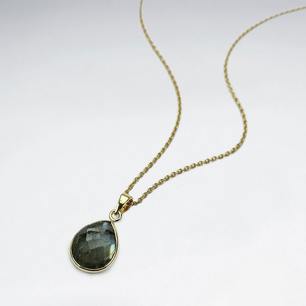 Sterling Silver Faceted Teardrop Gemstone Necklace