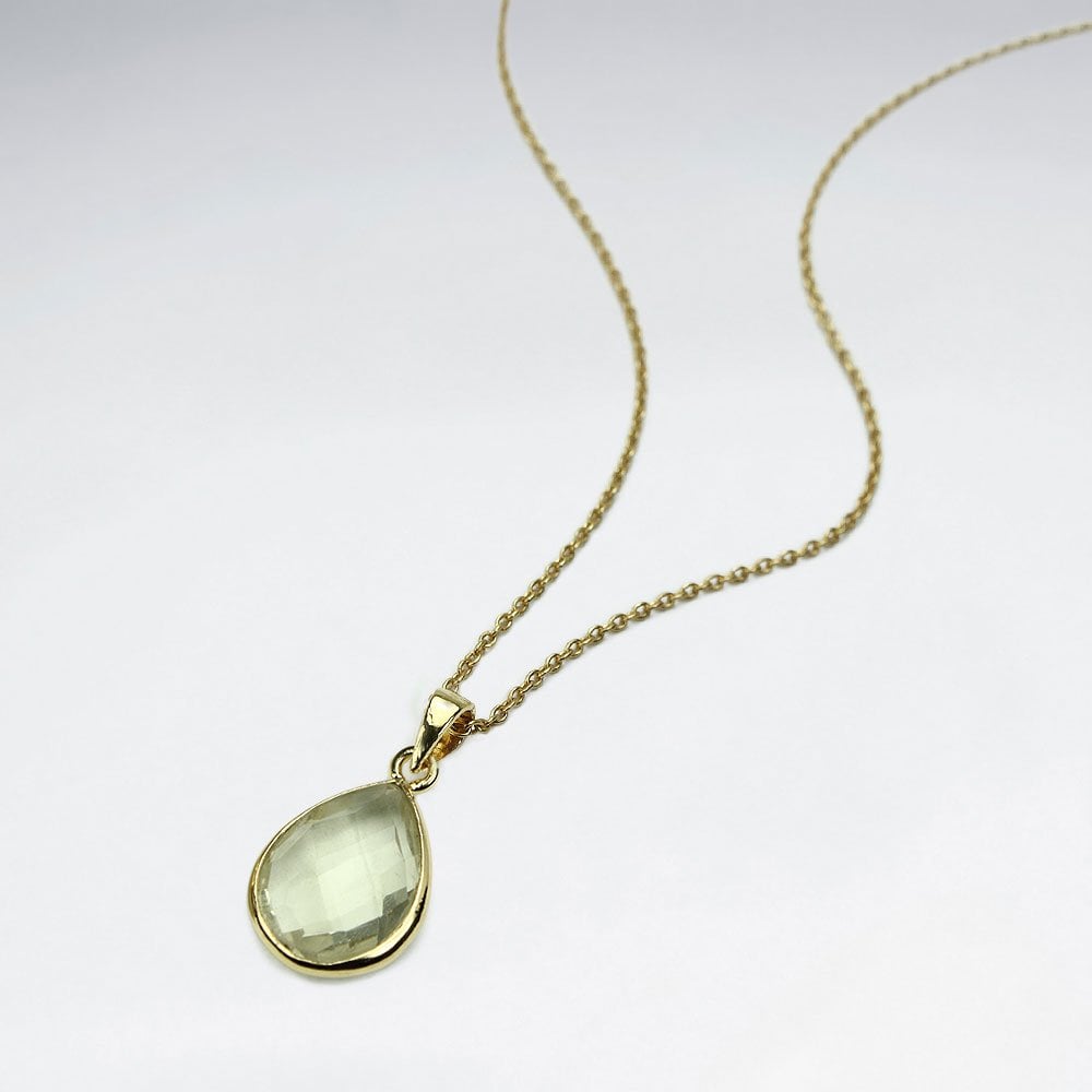 Sterling Silver Faceted Teardrop Gemstone Necklace