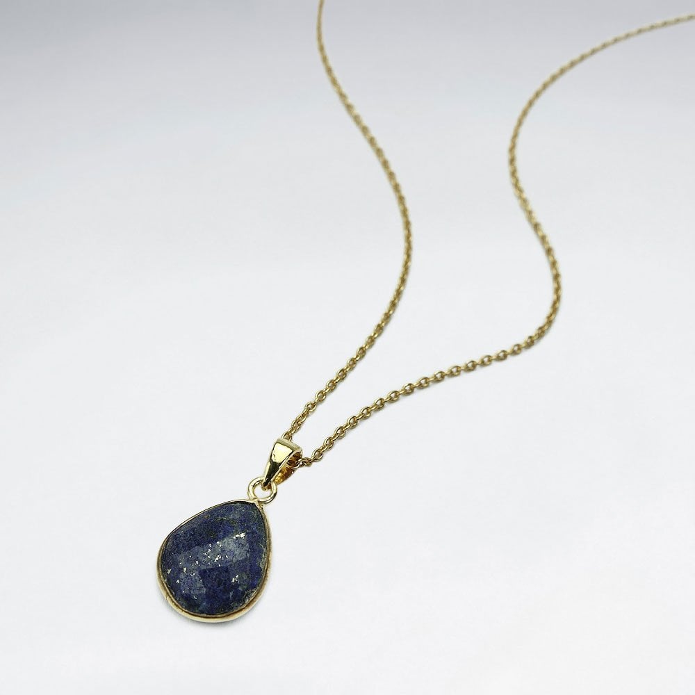 Sterling Silver Faceted Teardrop Gemstone Necklace
