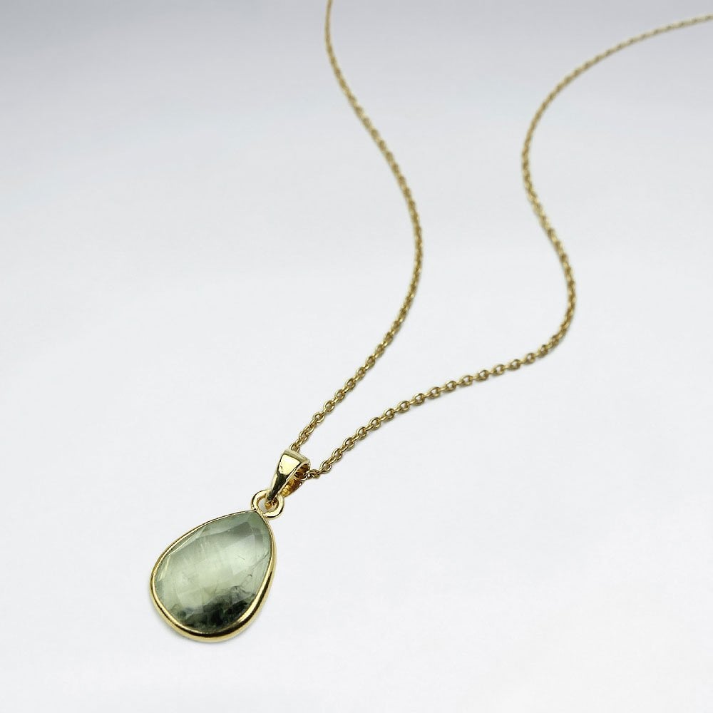 Sterling Silver Faceted Teardrop Gemstone Necklace