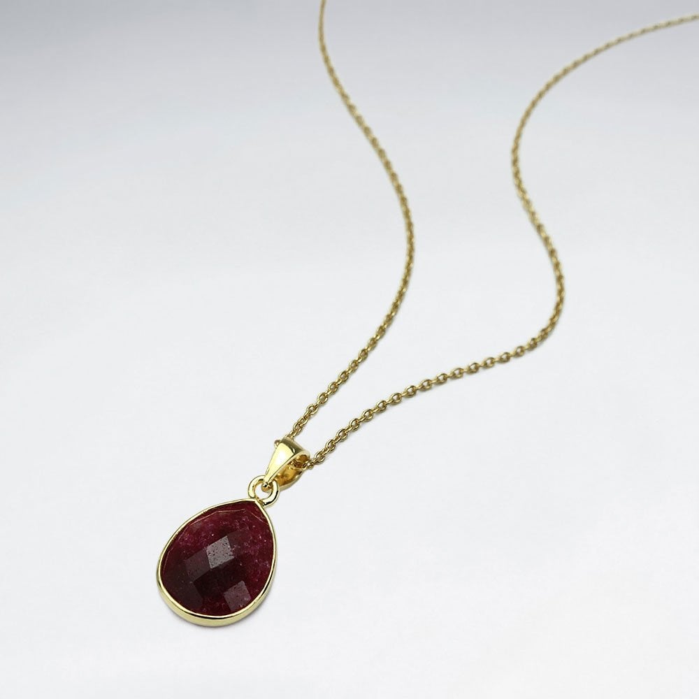 Sterling Silver Faceted Teardrop Gemstone Necklace