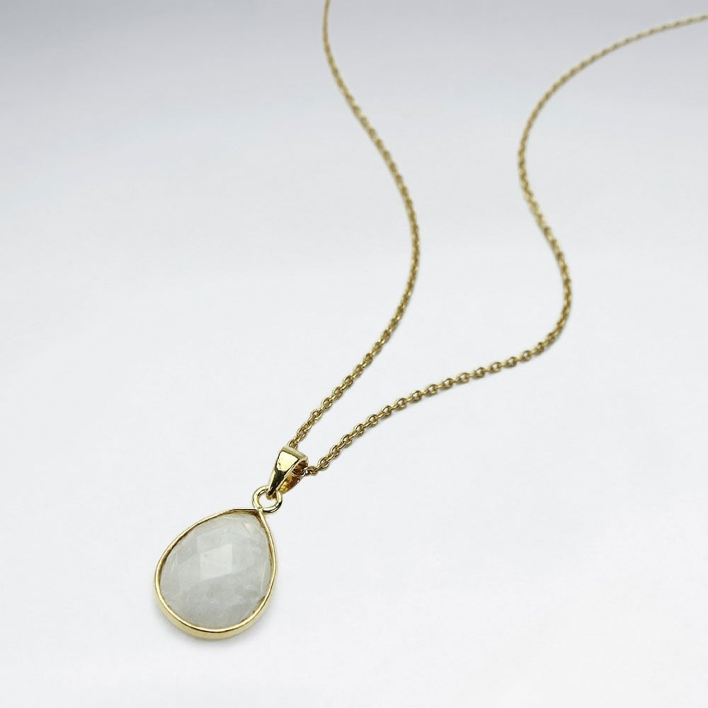 Sterling Silver Faceted Teardrop Gemstone Necklace