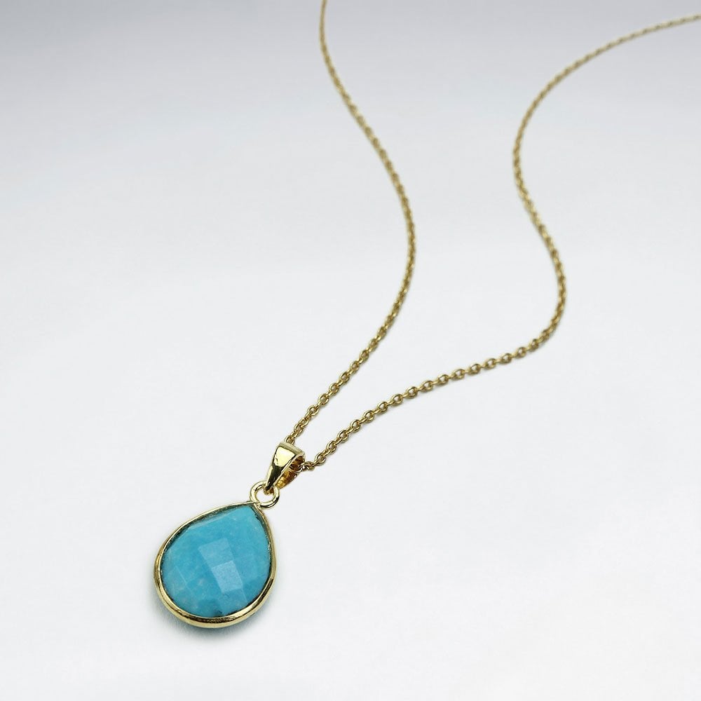 Sterling Silver Faceted Teardrop Gemstone Necklace