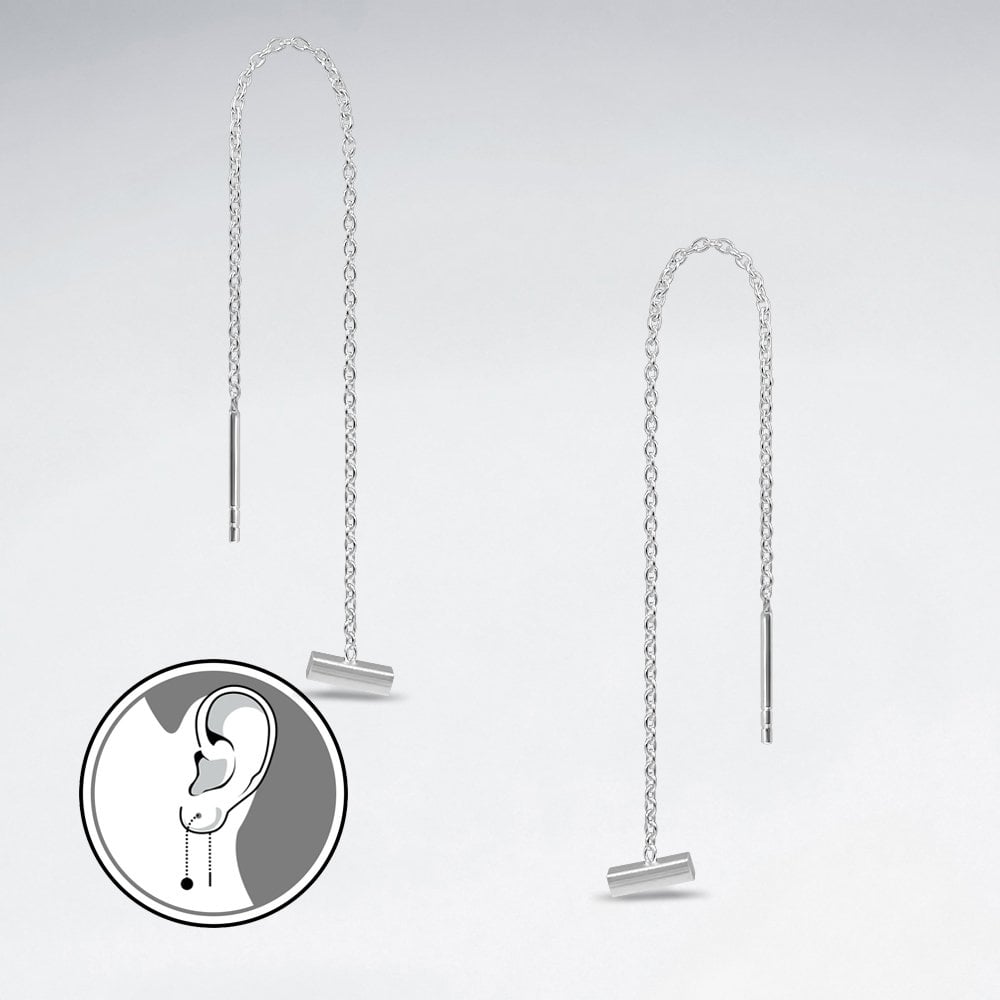 Sterling Silver CZ Bar Threader Earrings