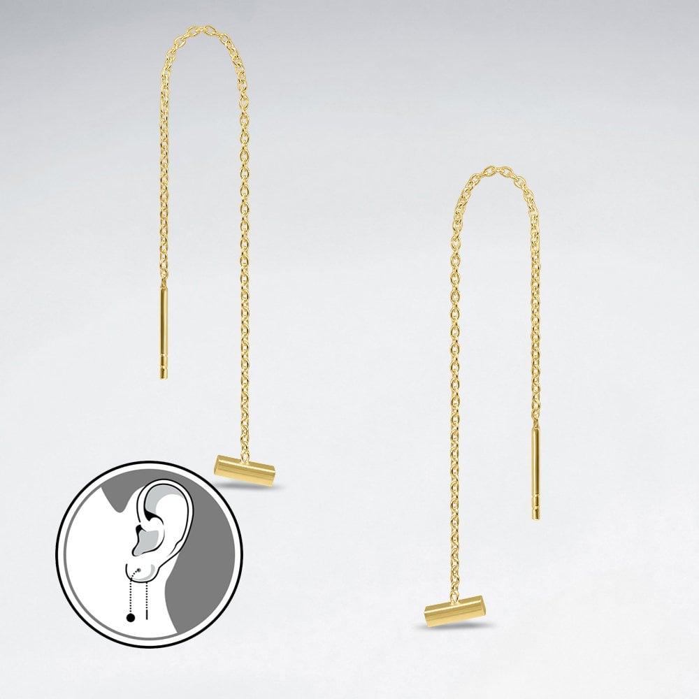 Sterling Silver CZ Bar Threader Earrings