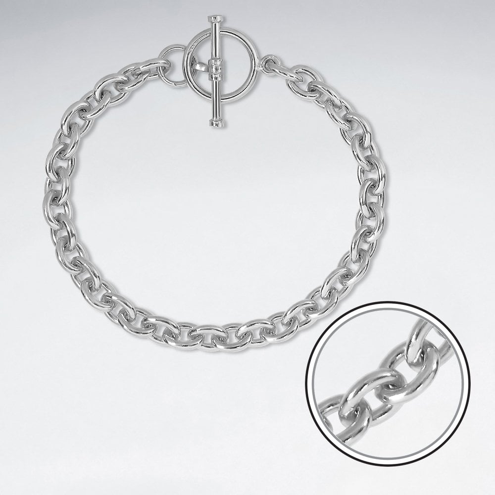 925 Sterling Silver Cable Link Toggle Bracelet