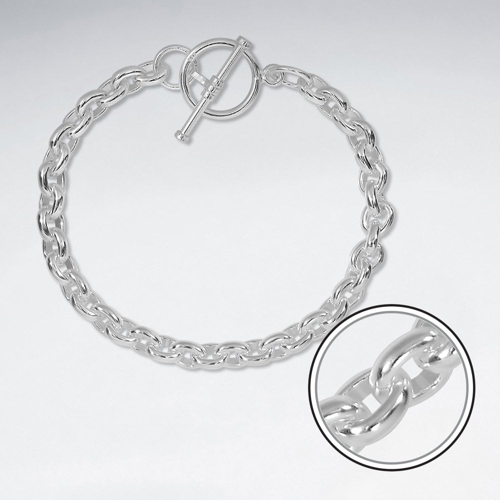 Sterling Silver Cable Link Toggle Bracelet