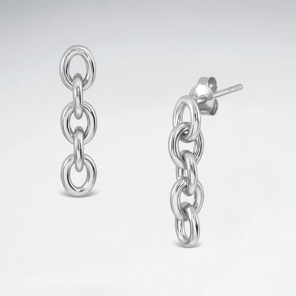 Sterling Silver Dangle Chain Stud Earrings
