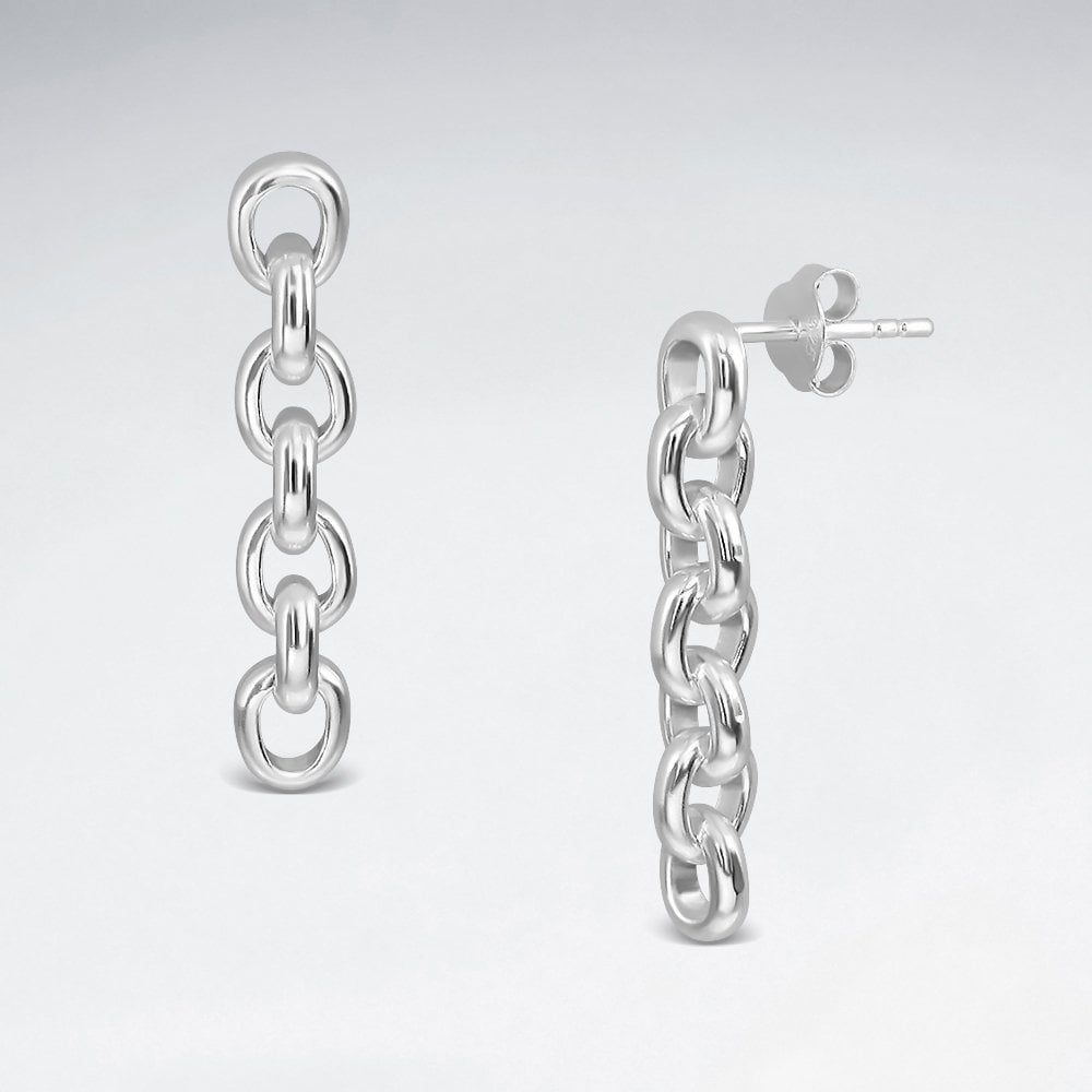 Sterling Silver Dangle Cable Stud Earrings
