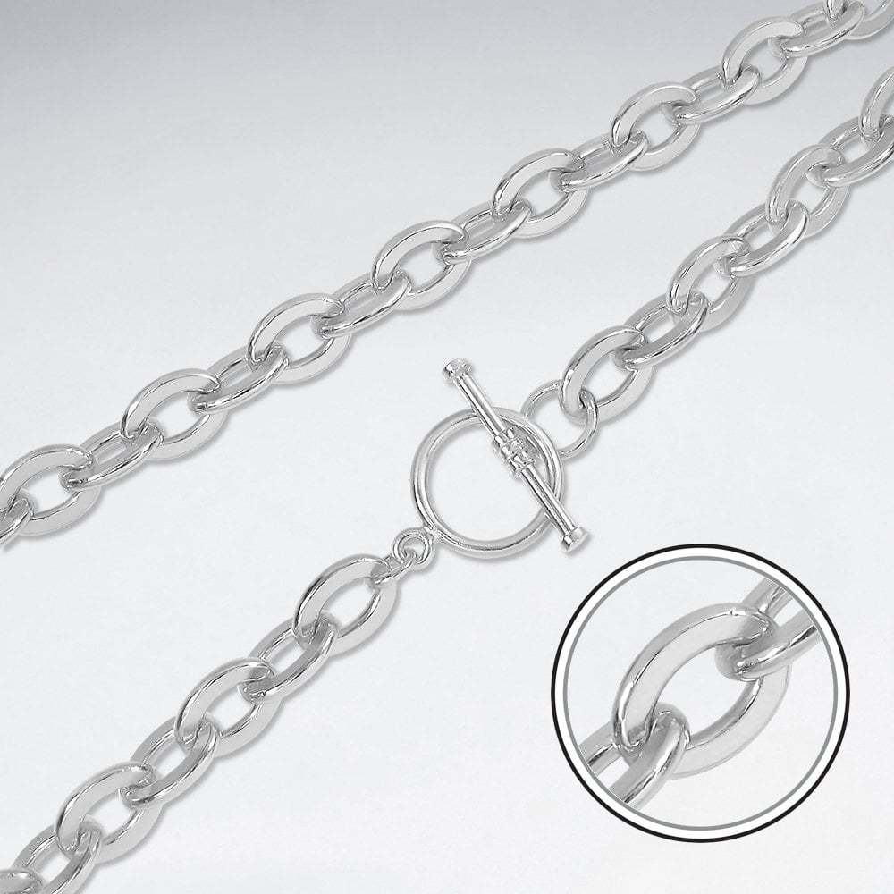 Sterling Silver Cable Link Necklace with Toggle Clasp