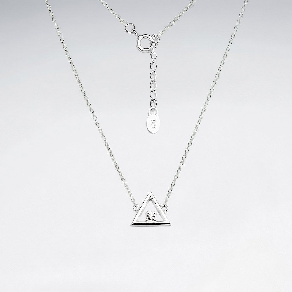 Sterling Silver CZ Geometric Triangle Necklace