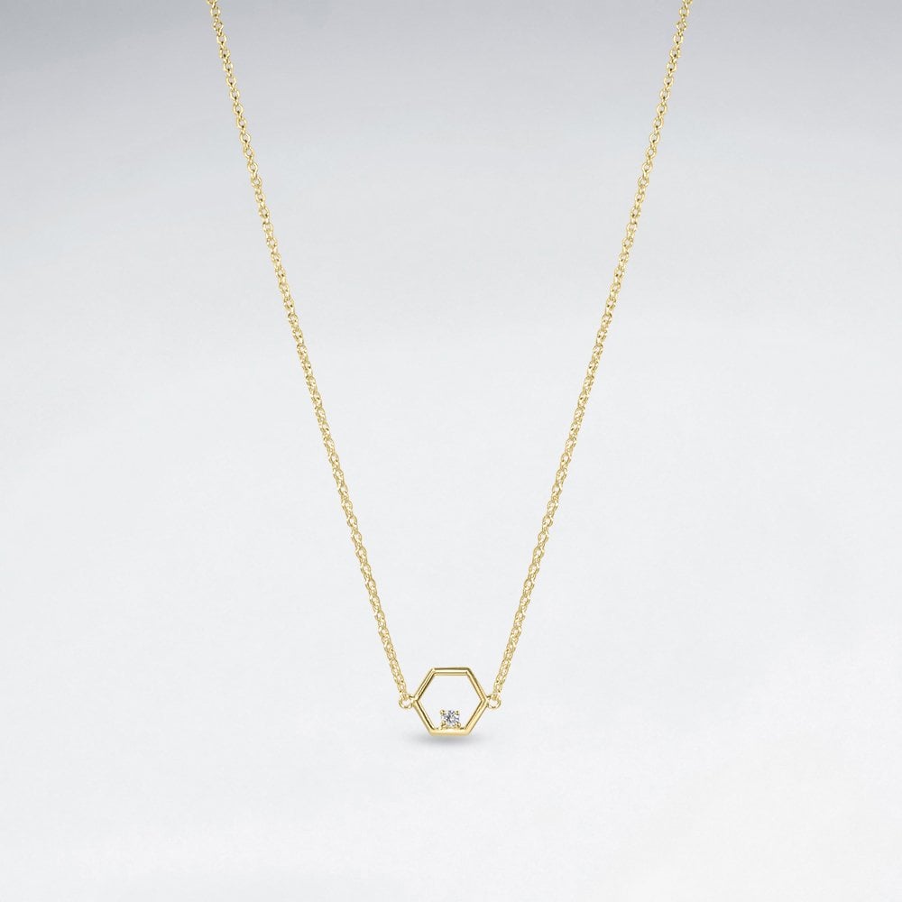 Sterling Silver CZ Geometric Hexagon Necklace