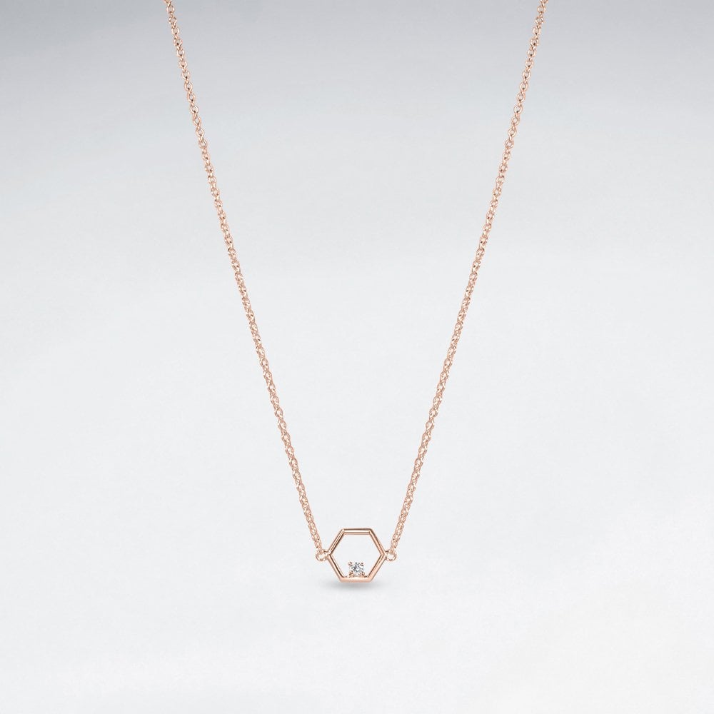 Sterling Silver CZ Geometric Hexagon Necklace