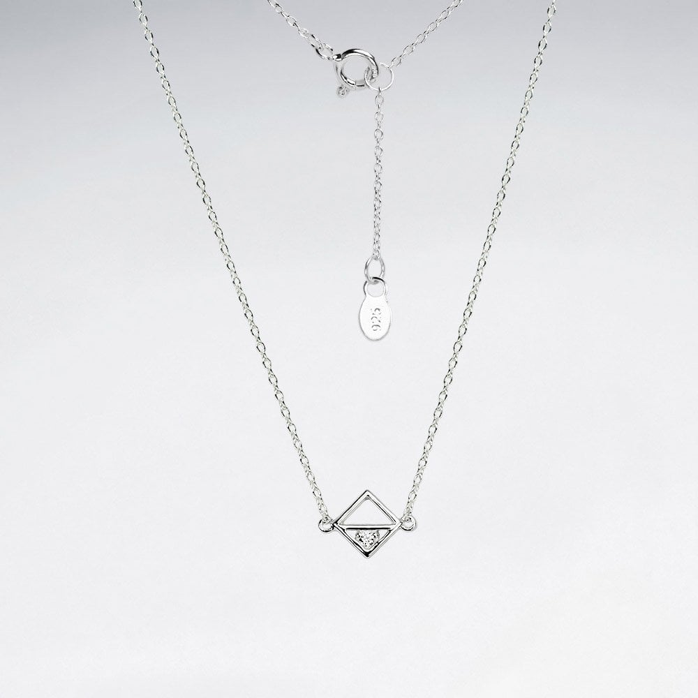 Sterling Silver CZ Geometric Marquis Necklace