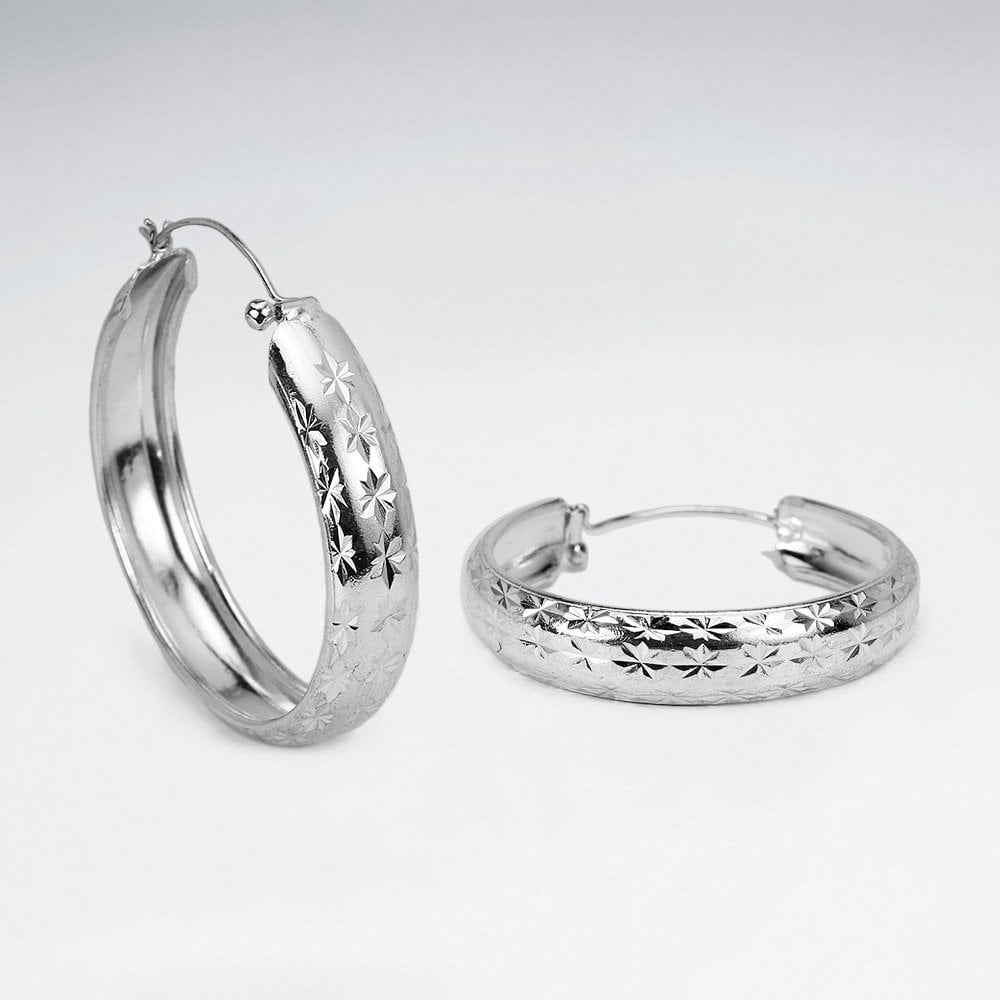 Oxidized Silver Textured Huggie Hoop Earrings