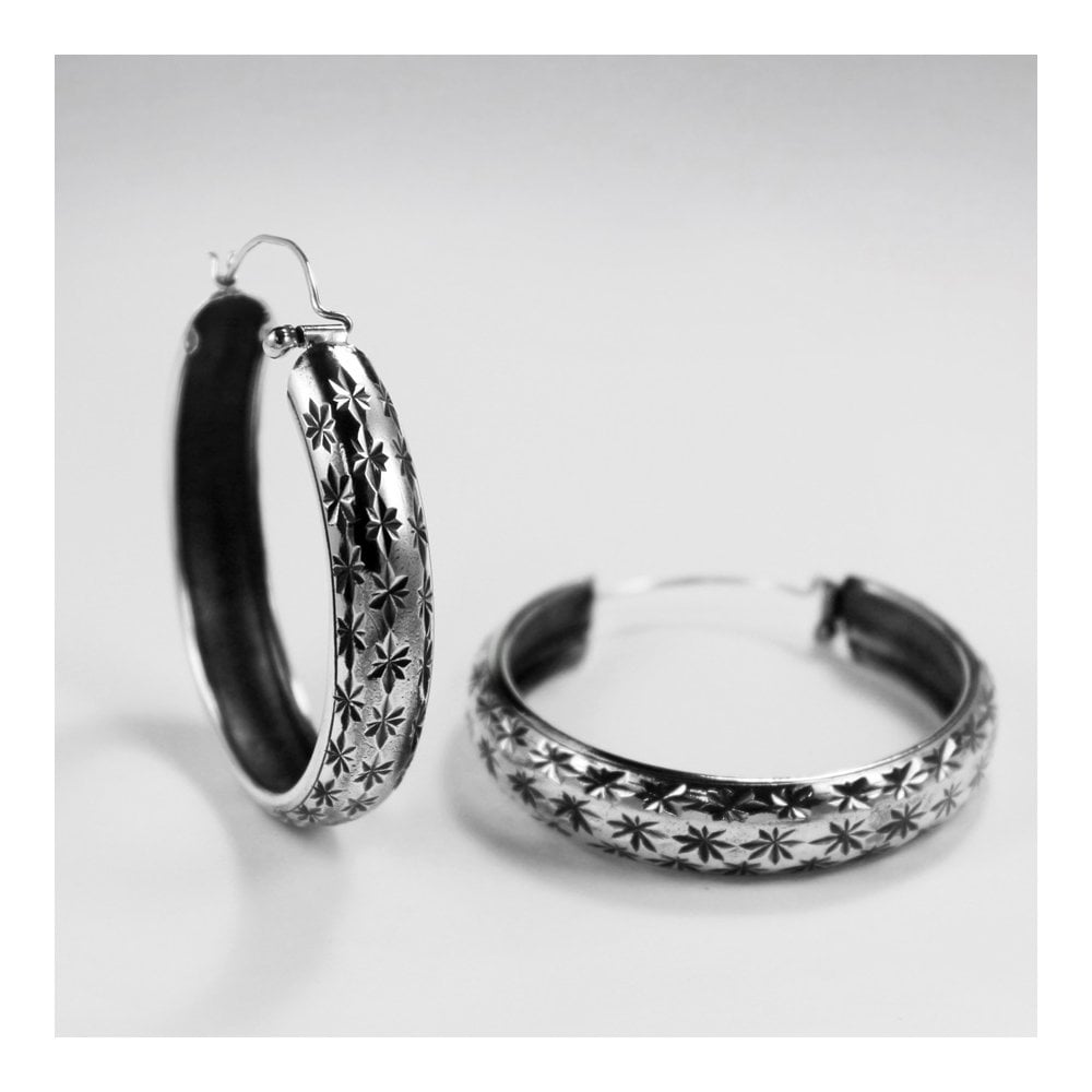 Oxidized Silver Textured Huggie Hoop Earrings