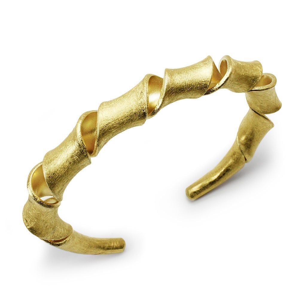 18 K Flash Gold Plating Regal Open Cuff Sterling Silver Twist Bangle