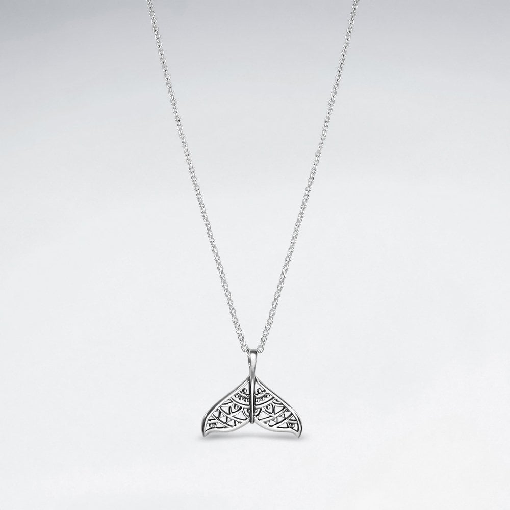 Sterling Silver Filigree Whale Tail Necklace